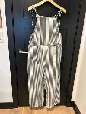Striped Black & White Tie-Strap Jumpsuit